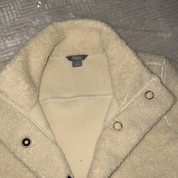 Natural Refelections cream fuzzy button up coat pockets warm XL long - Picture 2 of 3